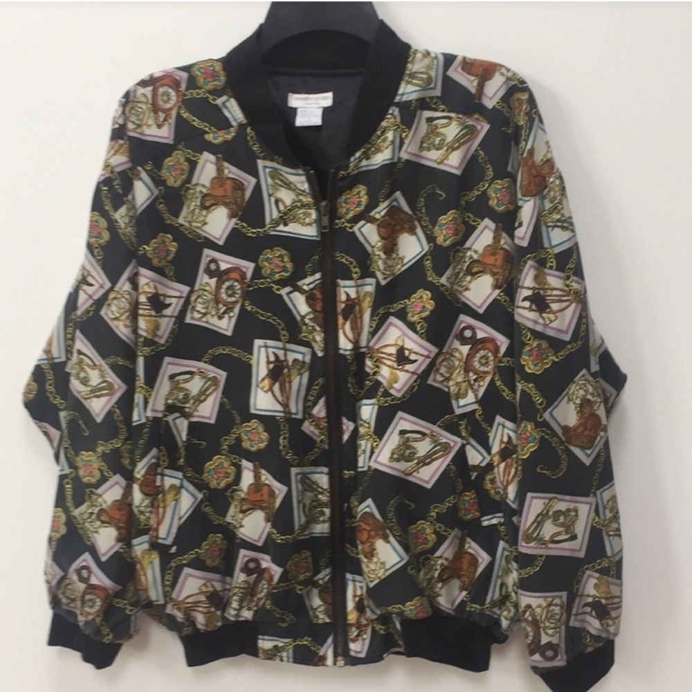 90 Vintage Robert Stock 100% Silk Bomber Jacket Sz M Women